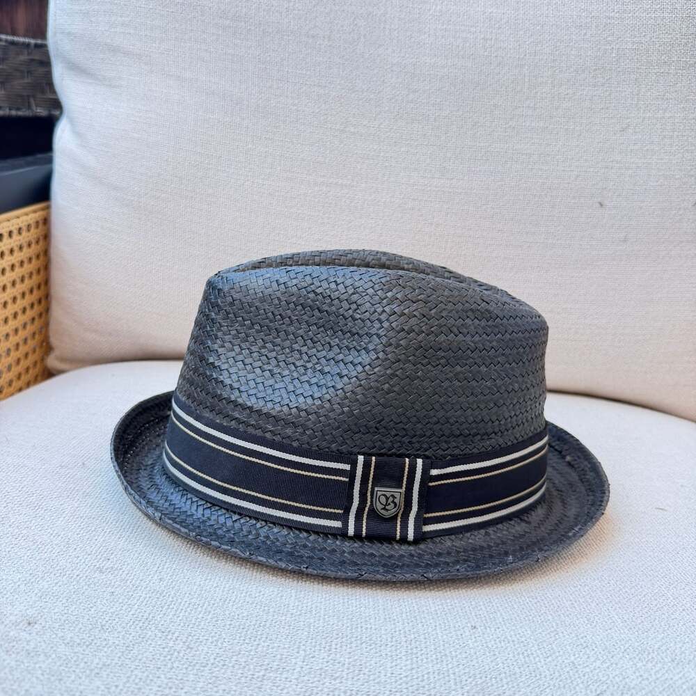 Brixton Fedora Size 56cm Small Blue Straw Hat with Striped Band
